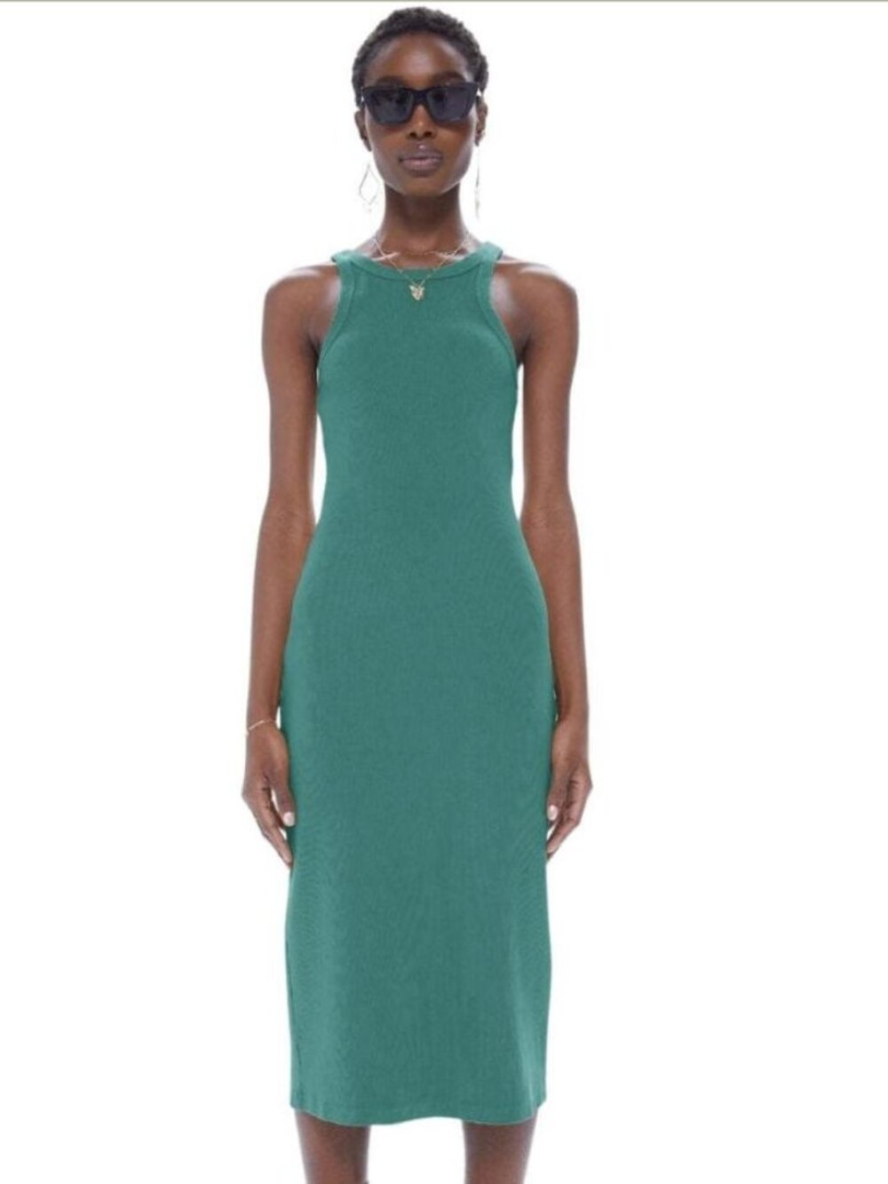 MOTHER DENIM The Chin Ups Midi Dress in Cadmium Green, Small